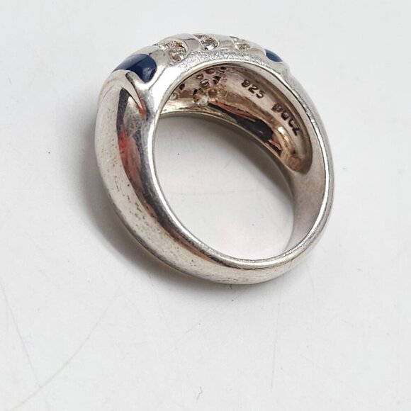 Sterling Silver Blue Enamel Clear Rhinestone Ring With Striped Design Size 6 - Picture 6 of 8